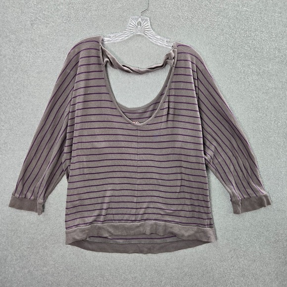 Roxy Women Top XL Gray Batwing 3/4 Sleeve Oversized Shirt Scoop Neck - Picture 8 of 9